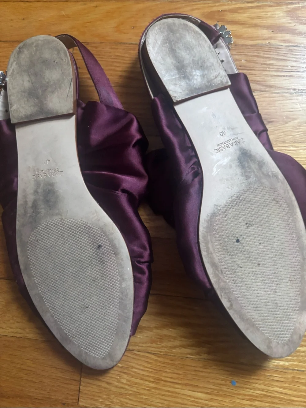 Zara Wine Satin Knotted Slingback Flats - Picture 4 of 6